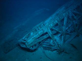 Forward end of aircraft catapult on seabed